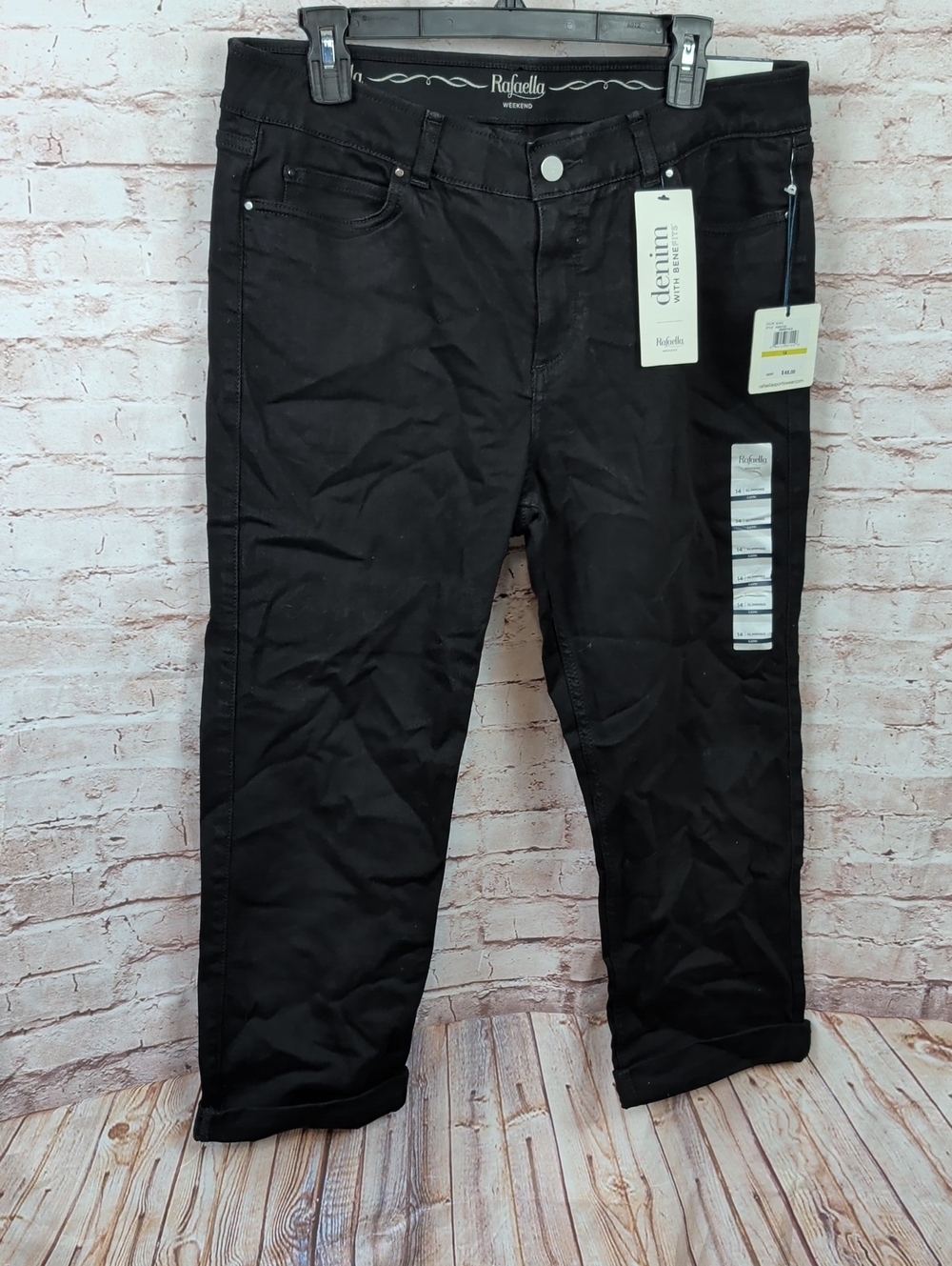 Rafaella Black Denim Cropped Jeans Size 14 New Nwt